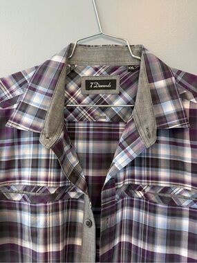 7 Diamonds Men’s Purple Gray Plaid Button-Down Shirt